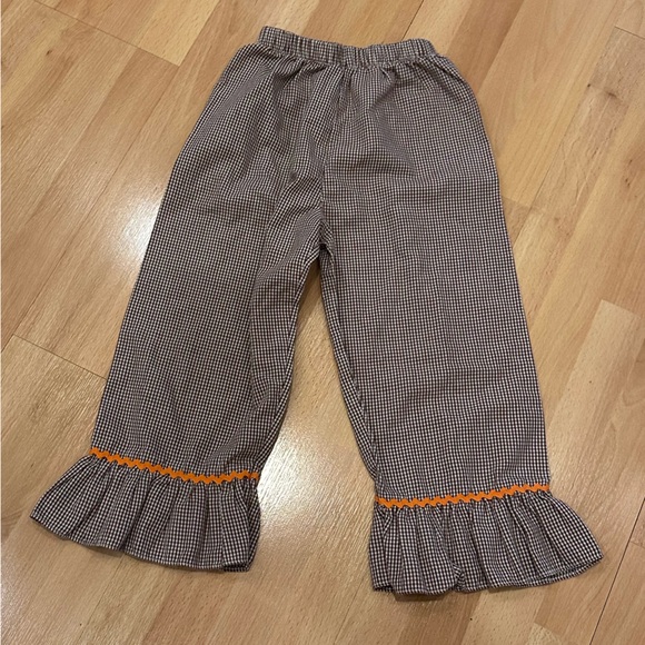 Other - Black gingham pants with orange Rick rack detail and ruffle